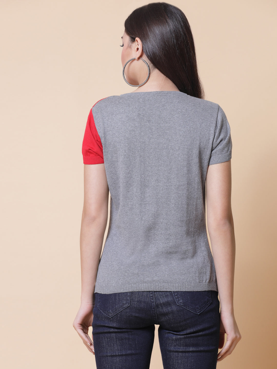 Flat Knit Cotton Intarsia Top