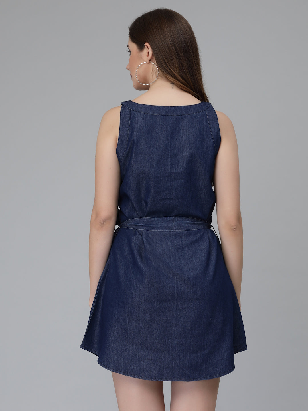 A line Denim Dress with Embroidery
