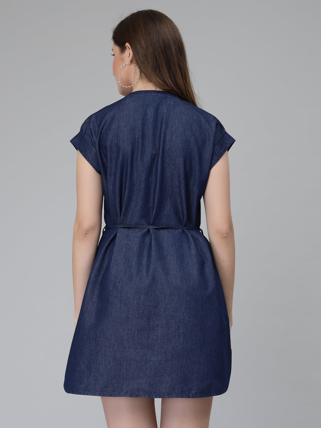 A line Denim Dress with Belt