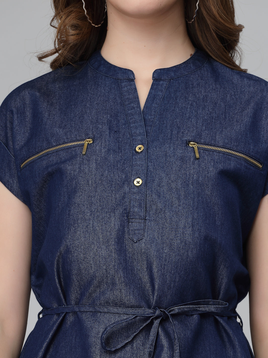A line Denim Dress with Belt