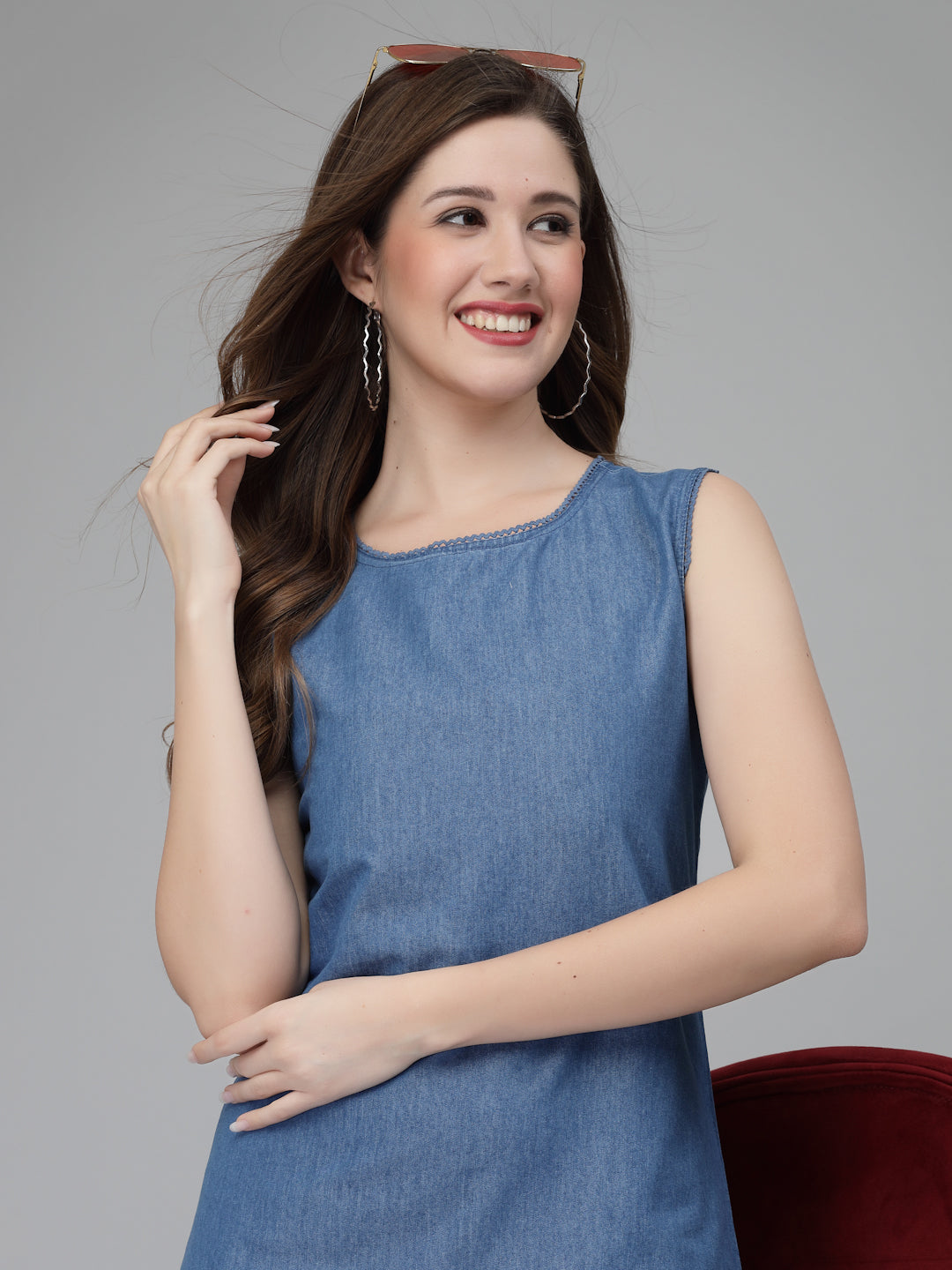 Drop Waist Mini Denim Dress