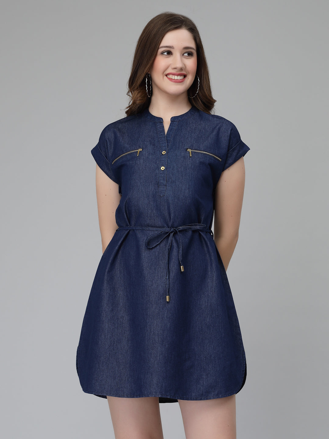 A line Denim Dress with Belt