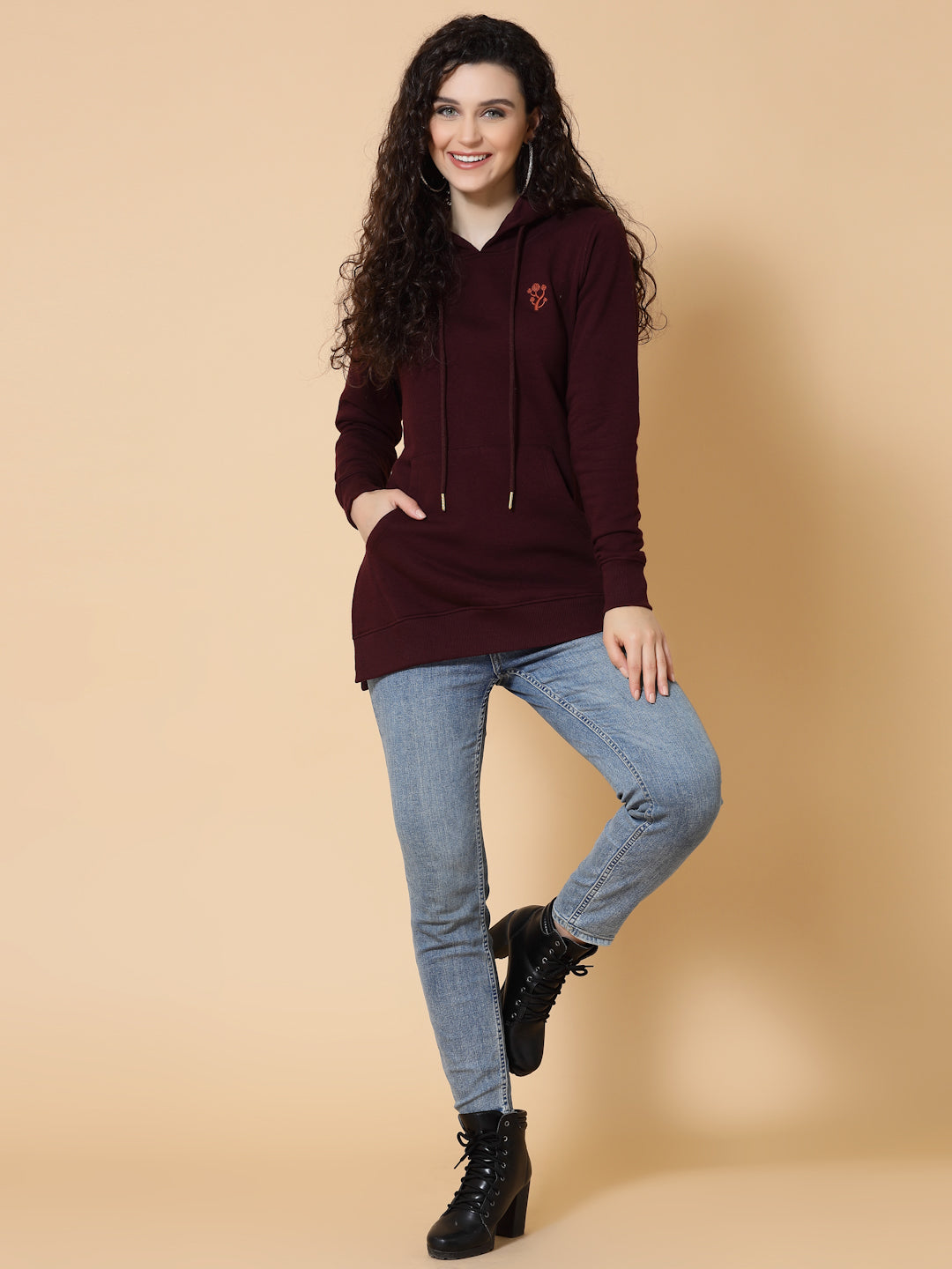 Hooded Kurta Style Sweatshirt