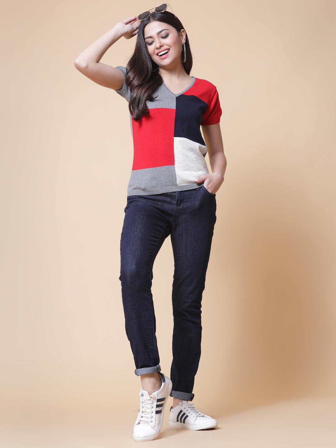 Flat Knit Cotton Intarsia Top
