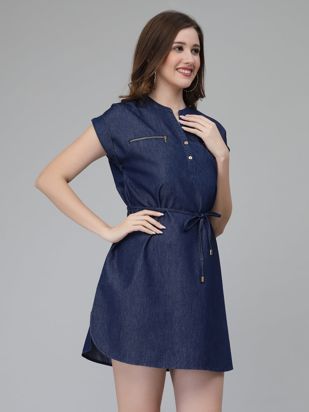 A line Denim Dress with Belt