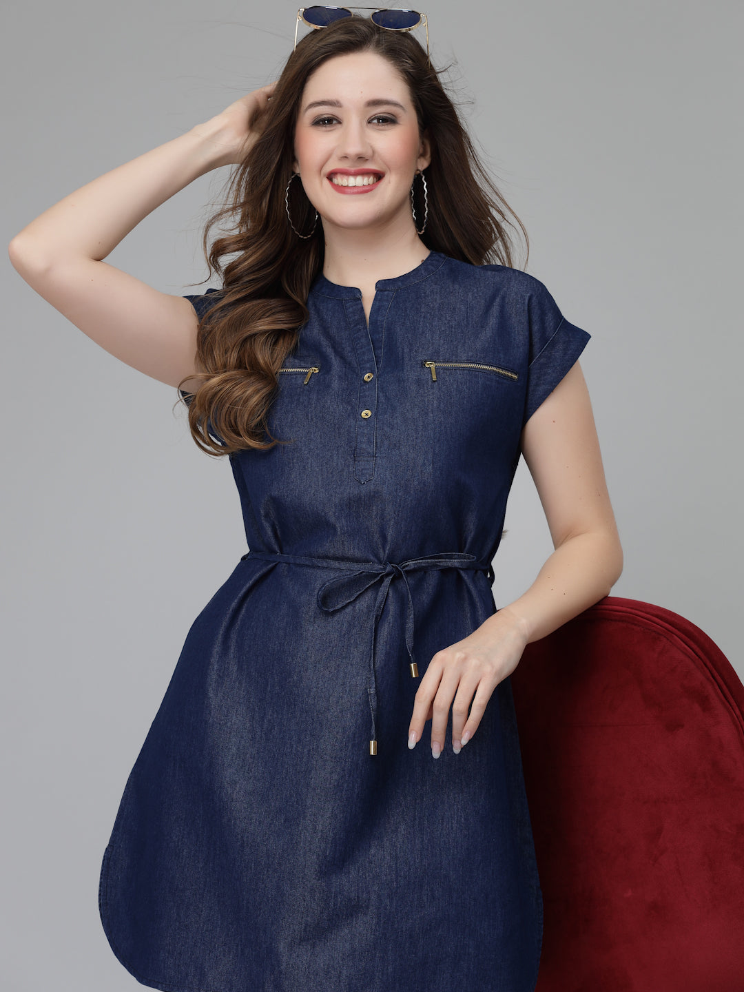 A line Denim Dress with Belt