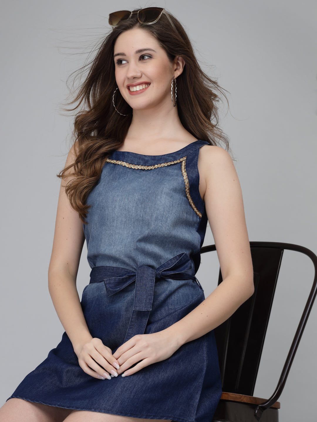 A line Denim Dress with Belt