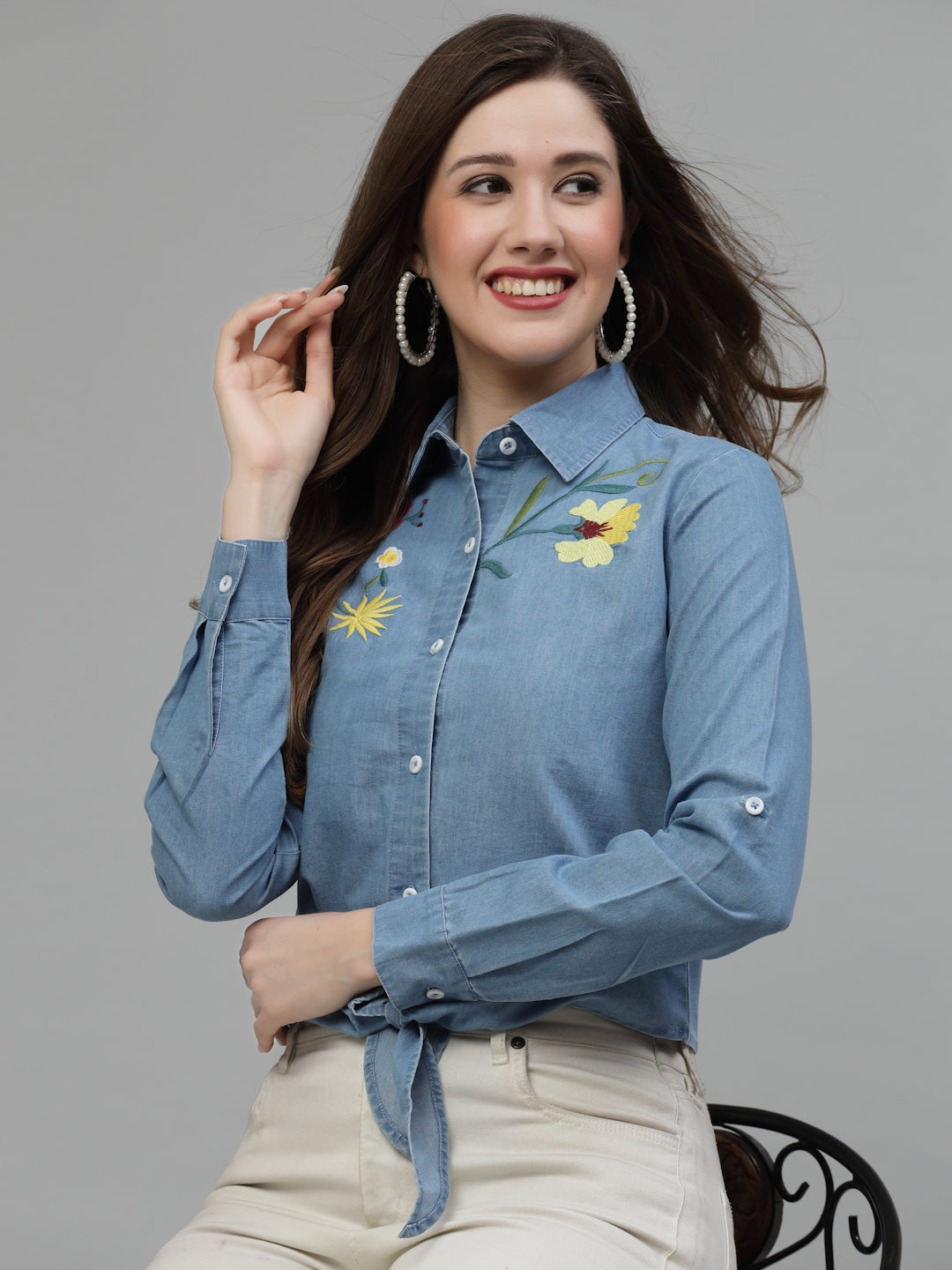 Denim Shirt with Embroidery