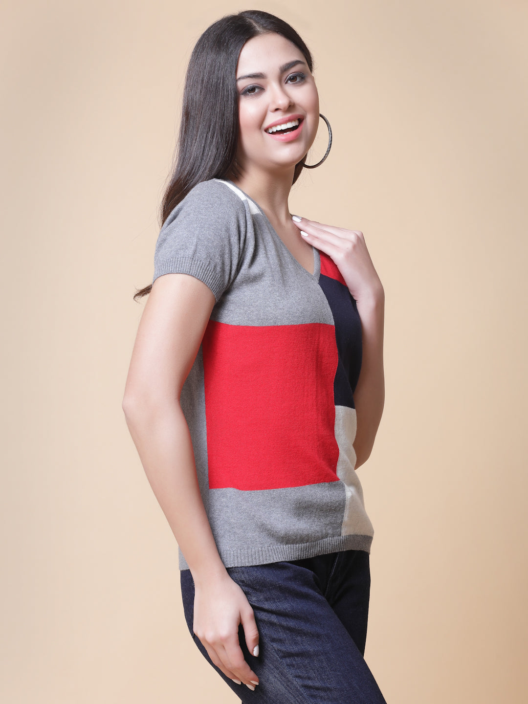 Flat Knit Cotton Intarsia Top