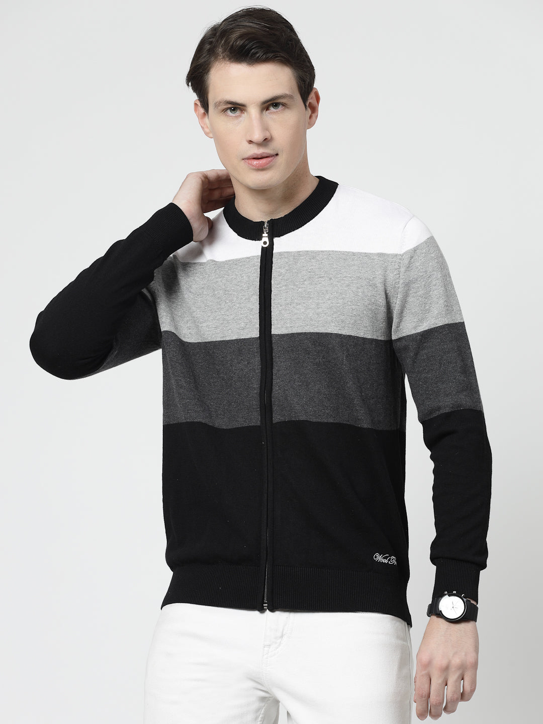 Front Zip Stripe Sweater